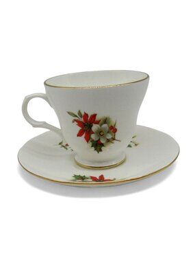 Sadler Wellington Christmas Poinsettia Tea Cup And Saucer Made In England